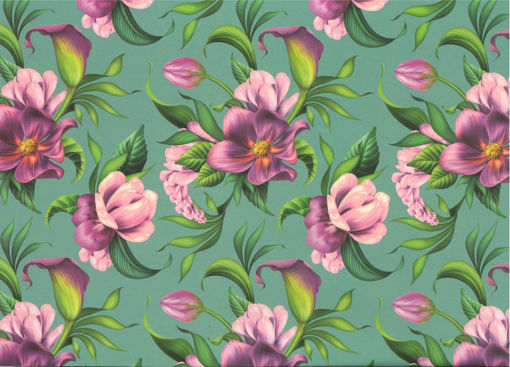 Picture of GIFT WRAPPING TEAL FLOWERS